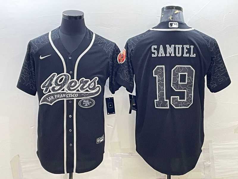Men%27s San Francisco 49ers #19 Deebo Samuel Black Reflective With Patch Cool Base Stitched Baseball Jersey